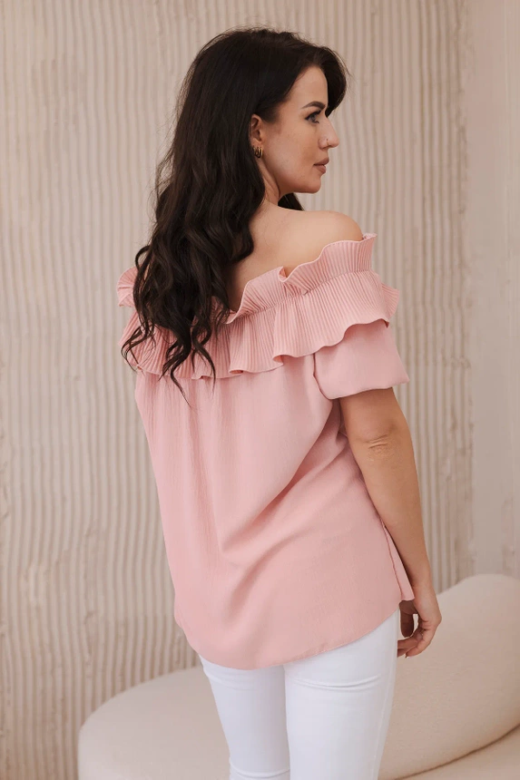 Spanish blouse with a decorative frill powder pink