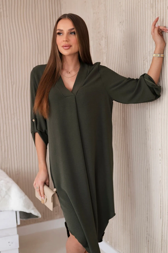 V-neck dress khaki