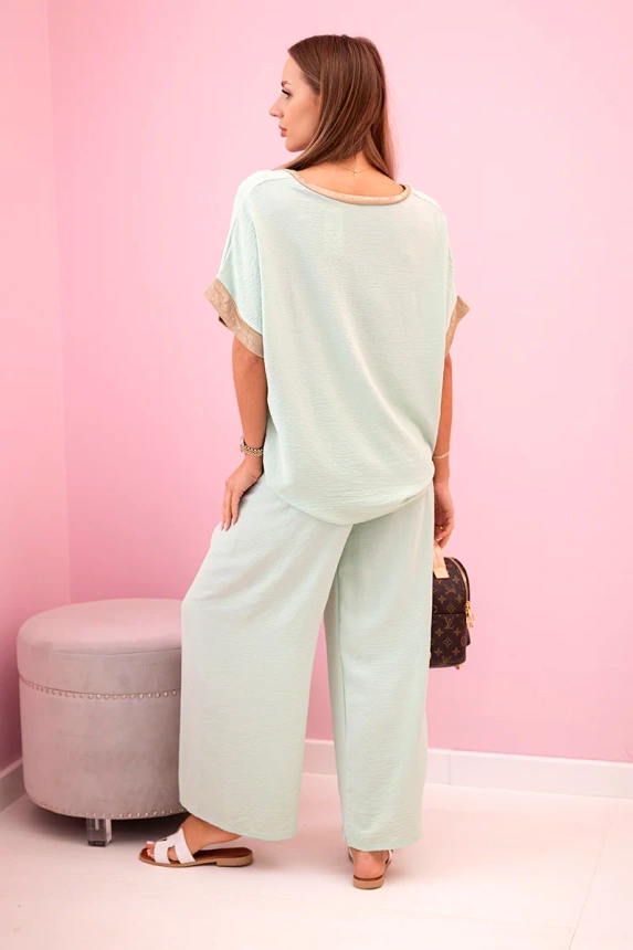 Viscose set with golden trim dark mint
