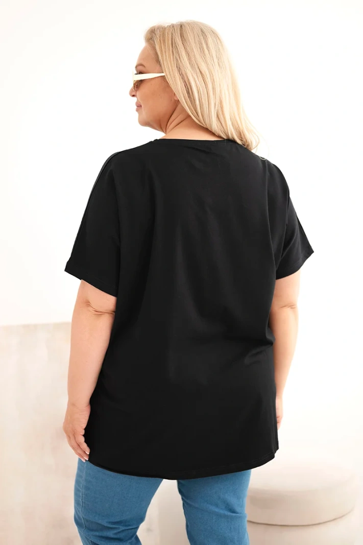Dámska bavlnená blúzka Plus Size s pierkami čierna