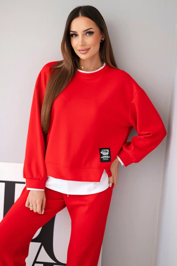 Damen-Set mit lockerer Bluse und Jogginghose rot