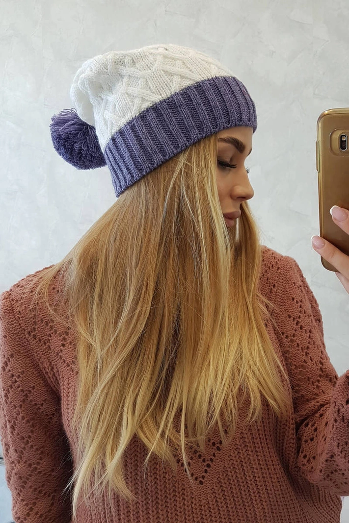 Čapica s fleece Bibiana K264 fialová + biela