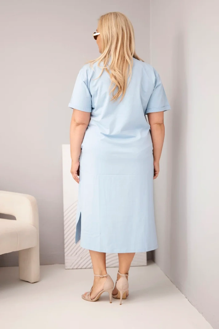Women's Plus Size cotton V-neck dress blue