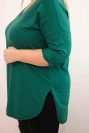Moterska medvilninė bluzonė Plus Size su V formos iškirpte ir pasukama rankove tamsiai žalia