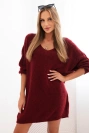 Sukienka swetrowa damska Plus Size wełniana z dekoltem V bordowa