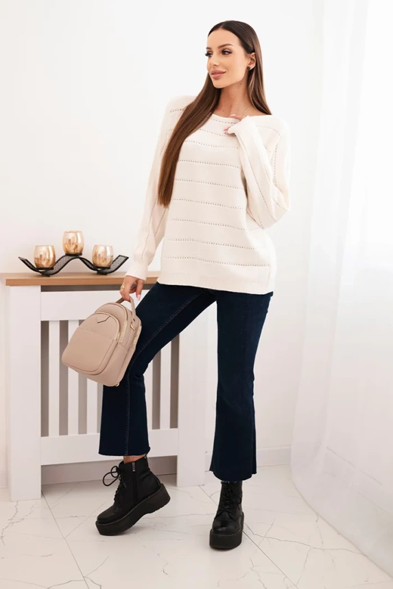 Damenpullover aus Viskose mit Lochmuster und langen Ärmeln beige