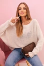 Damenpullover aus Mohair mit gerafften Ärmeln und Rückenausschnitt beige
