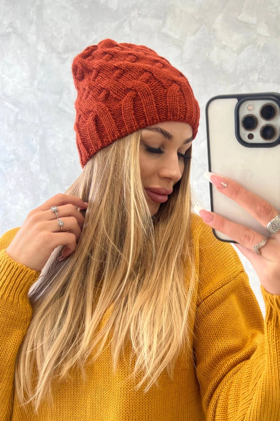Čapica s fleece Agnieszka K239 ruda