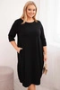 Women's cotton Plus Size dress with rolled sleeves and pockets black