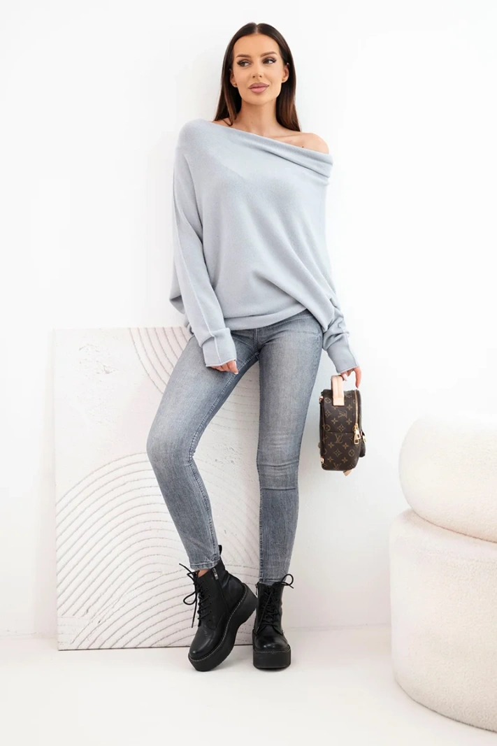 Damenpullover asymmetrisch aus Viskose Batwing grau