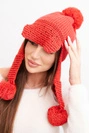 Damenwintermütze mit Wolle, mit Schirm und Pompons K475 rot
