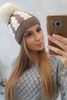 Dámská čepice s bambulí Rozalia K323 ecru+mocca