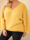 Dámský svetr Plus Size s výstřihem do V a širokým rukávem hořčicová