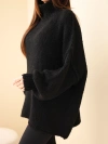 Oversized women's sweater with wool blend, turtleneck and wide sleeves black