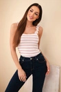 Women's ribbed striped camisole with ruffle dark pink