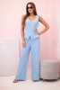 Women's sleeveless jumpsuit with wide leg and decorative buttons blue