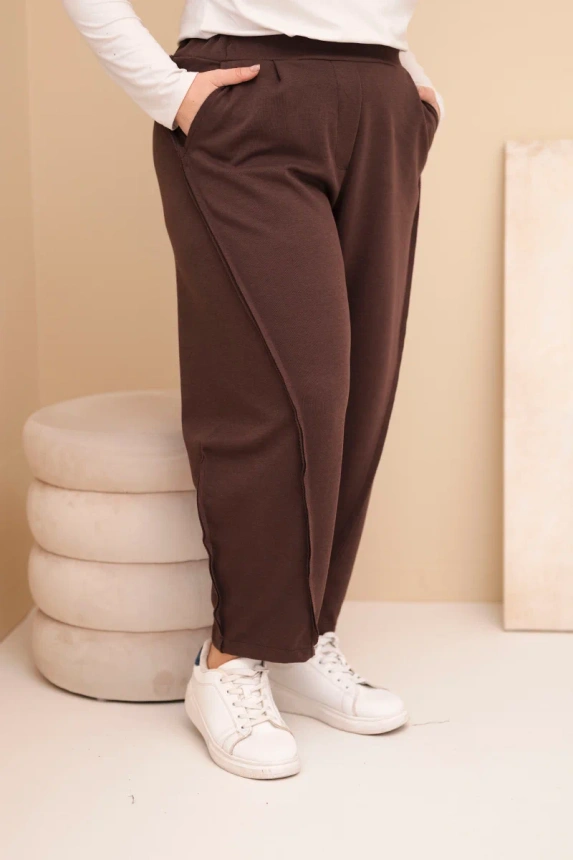 Women's Plus Size loose-fitting cotton pants high-waisted brown