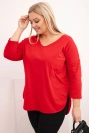 Dámska bavlnená blúzka Plus Size s V výstrihom a srolovanými rukávmi červená