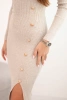 Women's ribbed dress with a turtleneck and decorative buttons beige