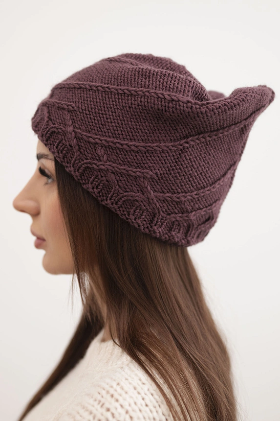 Women's winter hat with decorative weave and classic style K372 dark purple