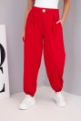 Women's cotton high-waisted pants with a decorative button red