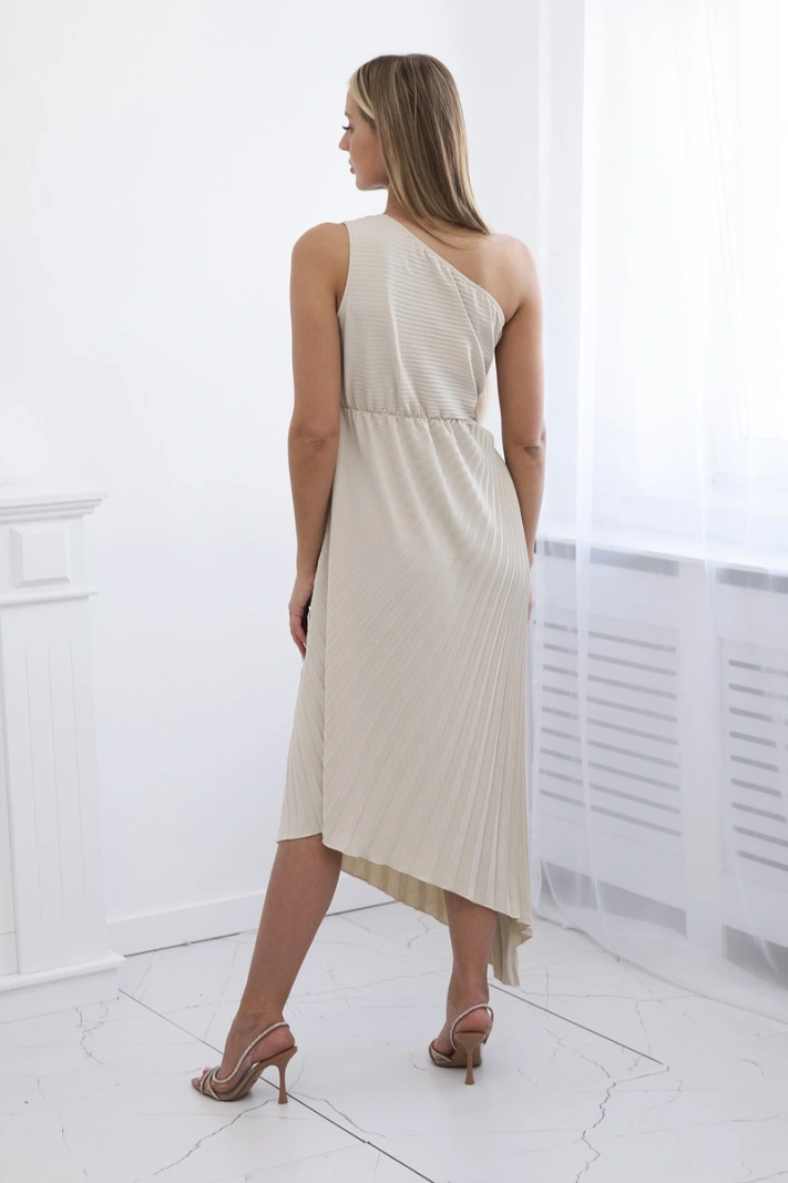 Pleated dress with flower light beige