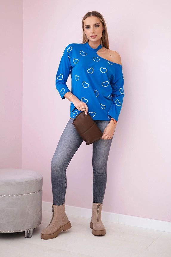 Blouse with a print of hearts mauve-blue