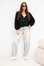 Sweter damski ażurowy oversize zapinany na guziki czarny
