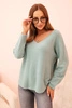 Sweter damska z wiskozą z dekoltem w serek ciemny miętowy