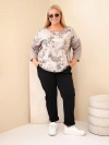 Women's Plus Size cotton blouse with print and U neckline fango