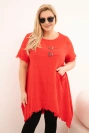 Women's cotton plus-size dress with a longer back and a pocket red