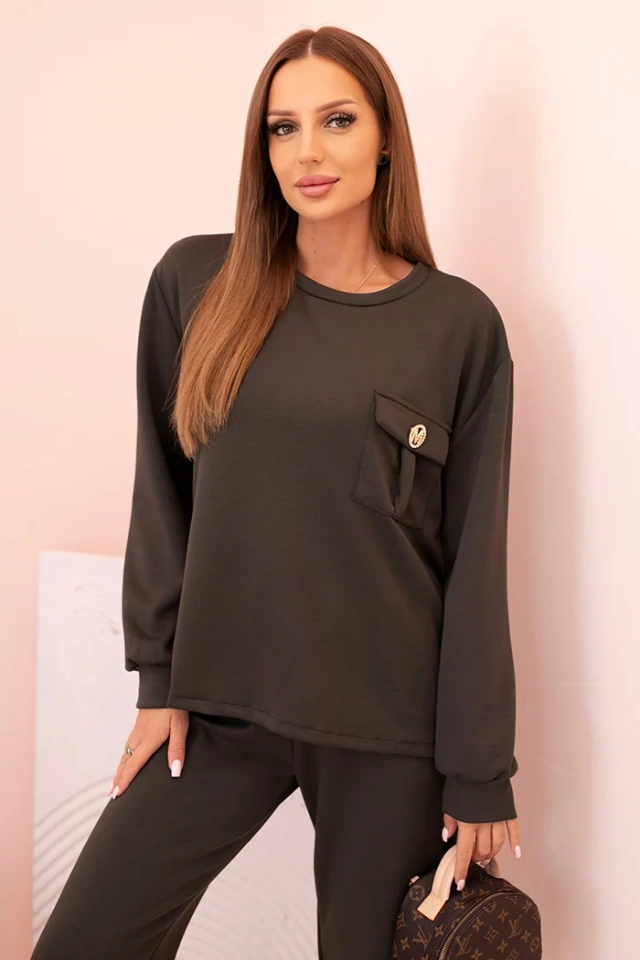 Komplet damska masełkowy bluza i spodnie z gumką khaki