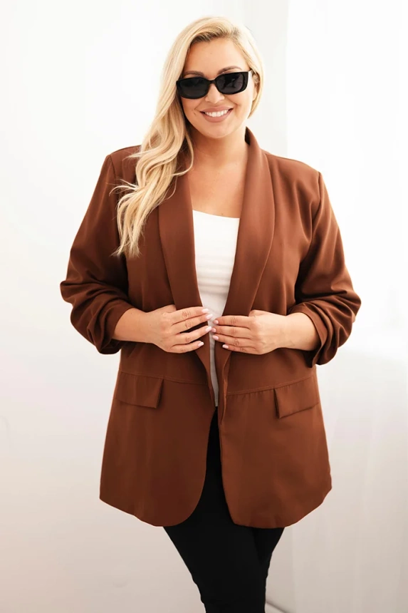 Moteriška elegantiška Plus Size švarkas rudas