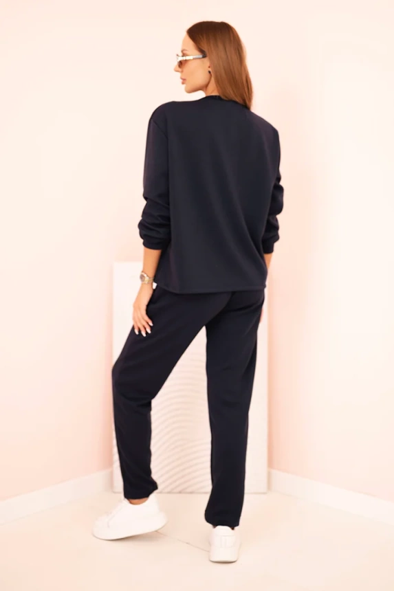 Women's set buttercream sweatshirt and pants with elastic navy blue