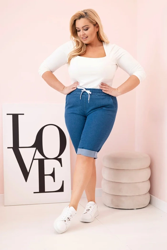 Dámske bavlnené šortky Plus Size so šnúrkou denim