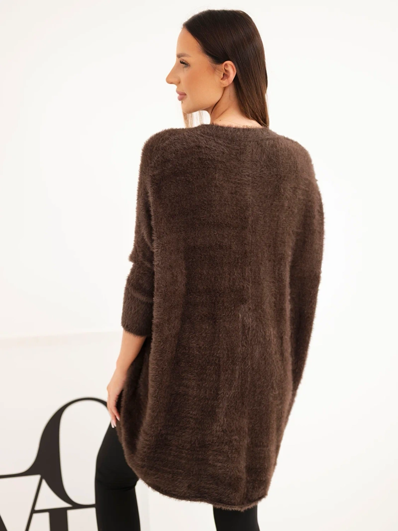 Sweter damski Plus Size z dekoltem V brązowy