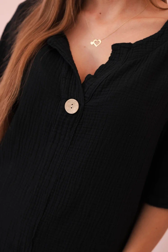Women's muslin shirt with a button black