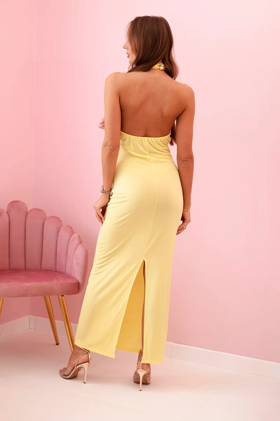 Damen-Maxikleid mit offenem Rücken und Raffung - gelb