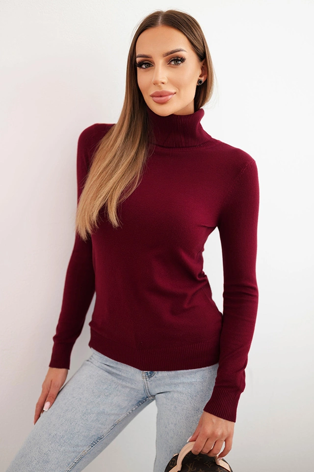 Women's viscose sweater with a turtleneck and long sleeves burgundy