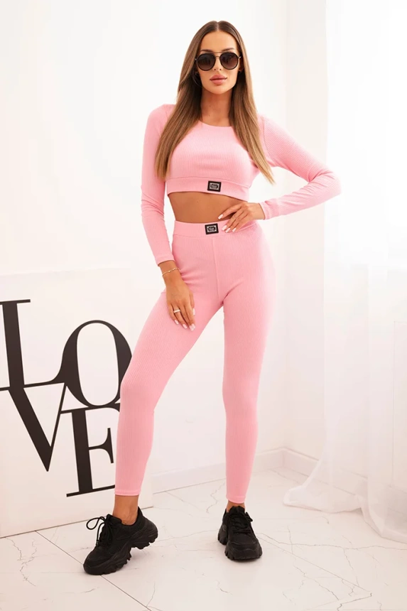 Striped top set with a blouse light pink