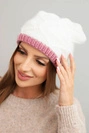 Women's winter hat made of wool with a woven pattern K443 white + pink