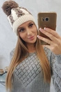 Moteriška kepurė su pomponu Rozalia K323 mocca+ecru