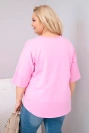 Women's oversized plus-size cotton V-neck blouse light pink