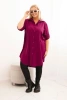 Plus Size women's shirt dress with a longer back and rolled-up sleeves dark purple