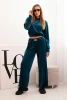 Women's velour tracksuit with wide legs and a hooded sweatshirt teal
