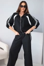Women's cotton set with wide-leg pants and side stripes black