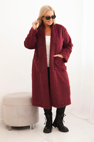 Moteriškas Plus Size paltas iš viskozės be užsegimo su kišenėmis slyvų