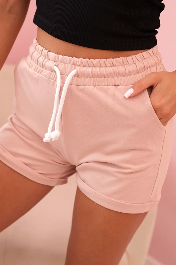 Damen Baumwollshorts mit Gummizug und Bindeband in der Taille dunkel puderrosa