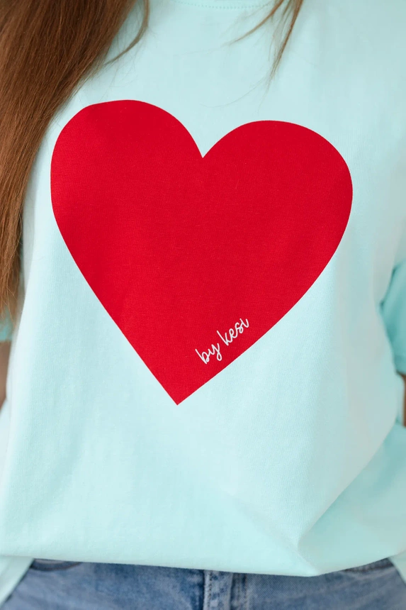 Baumwollbluse mit Herz-Print Minze