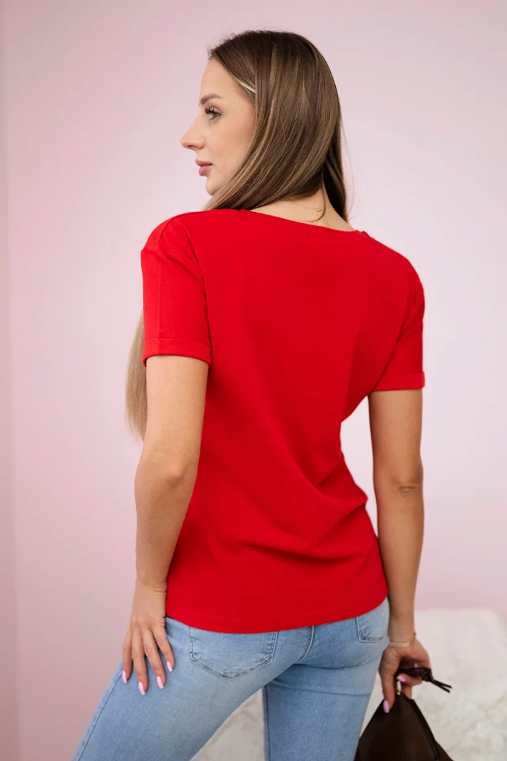 Blouse with a woman's graphics red